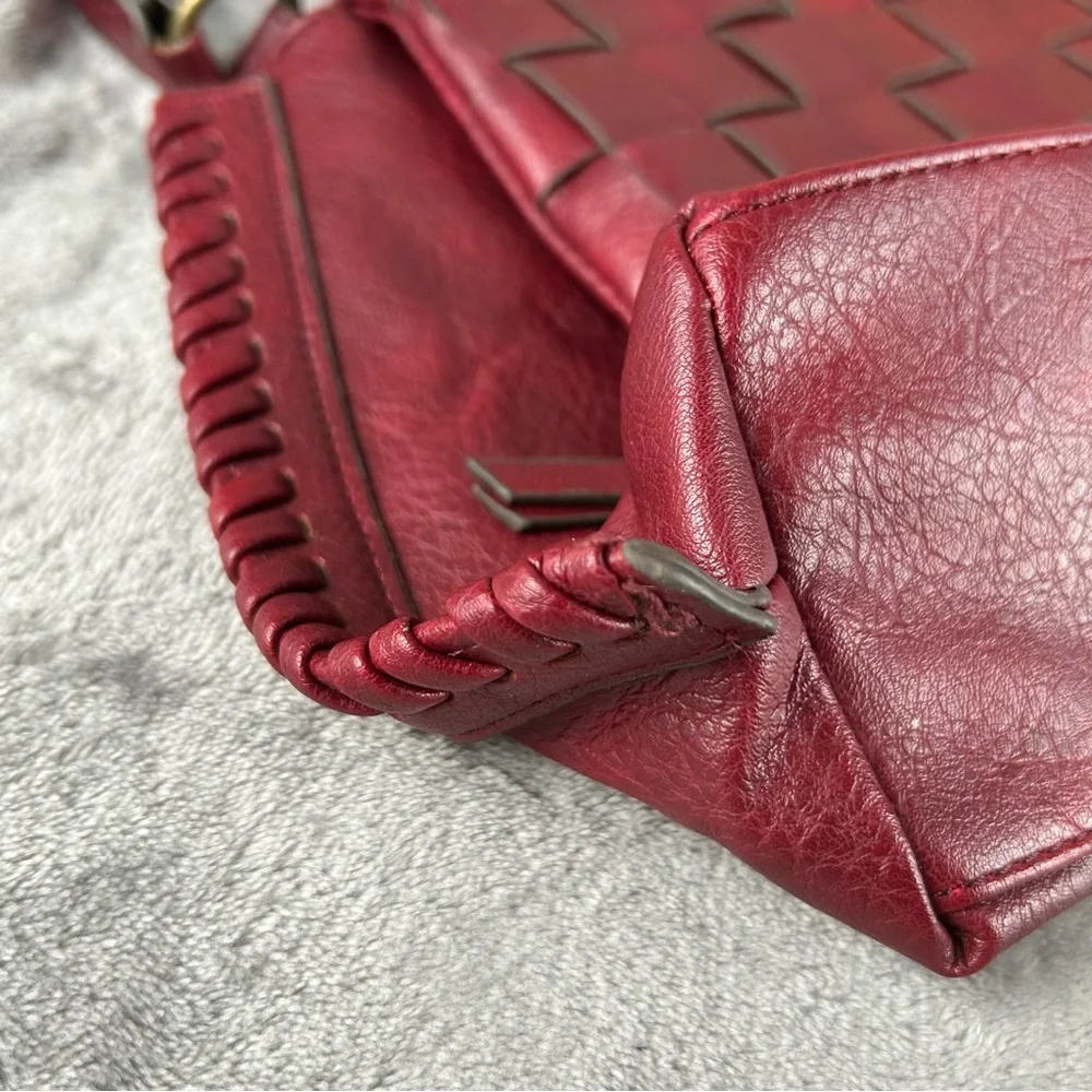 Y2K Style Red‎ Vegan Leather Shoulder Bag Woven Front Braided Seam Hobo Style